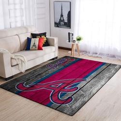 MLB Atlanta Braves Team Logo Wooden Style Nice Gift Home Decor Living Room Rug