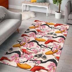 Cherry Blossom Koi Fish Pattern Print Area Rug Living Room Rug Home Decor