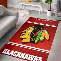 NHL Chicago Blackhawks Rectangle Rug Personalized Non-Slip Carpet Gift For Ice Hockey Fans V5035