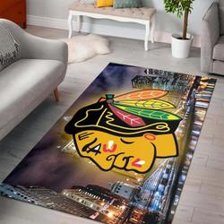 NHL Chicago Blackhawks Rectangle Rug Personalized Non-Slip Carpet Gift For Ice Hockey Fans V5036
