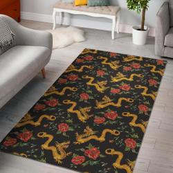 Chinese Dragon Rose Pattern Print Area Rug Living Room Rug Home Decor