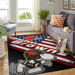 Cleveland Browns Nfl Area Rugs American Flag & Snoopy Area Rug Non-Slip Football Carpet Home Decor Gift Idea For Fans