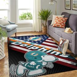 Miami Dolphins Nfl American Flag & Snoopy Living Room Rug Regtangle Carpet