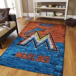 Miami Marlins Wall Brick Area Rug Mlb Team Logo Carpet Living Room Rugs V3681