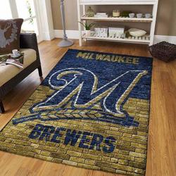 Milwaukee Brewers Wall Brick Area Rug Mlb Team Logo Living Room Rugs V1757 