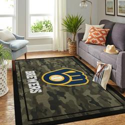 Milwaukee Brewers Camo Area Rug Mlb Team Logo Carpet Living Room Rugs Decor 12