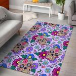 sugar skull skeleton girly floral pattern print area rug living room rug home decor 0