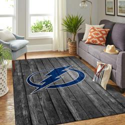 Tampa Bay Lightning Nhl Rugs Hockey Living Room Gray Wooden Regtangle Carpet