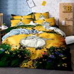 3 pieces cartoon graywhite totoro kid bedding set 3d printed greenblueyellow plant floral duvet