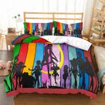 anime girls cartoon bedding set 23 piece bed linen set with pillowcase kids rainbow stripes pattern