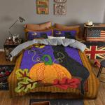 black cat sits next to a pumpkin halloween gs qd bedding set qa d2124720
