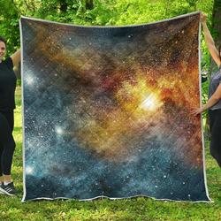 Blue Orange Stardust Galaxy Space Hur Quilt