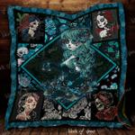blue skull girl quilt blanket great customized gifts for birthday christmas thanksgiving perfect 0