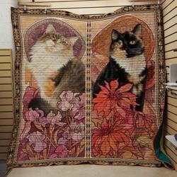 Calico Cat With Flower Quilt Blanket Great Customized Gifts For Birthday Christmas Thanksgiving Perfect Gifts For Cat Lover