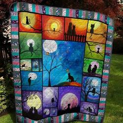 Cat And Moonnight Painting Quilt Blanket  Quilt