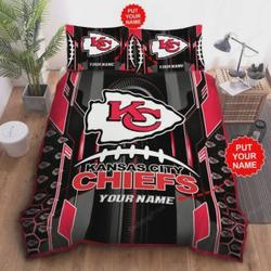 Customize Name Kansas City Chiefs Nfl Football Team Bedding Set Duvet Cover With Pillowcase Home Decor Gift For NFL Lovers