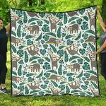 cute sloths tropical palm leaves white background dhcdhc dt1910 quilt blanket d2412640