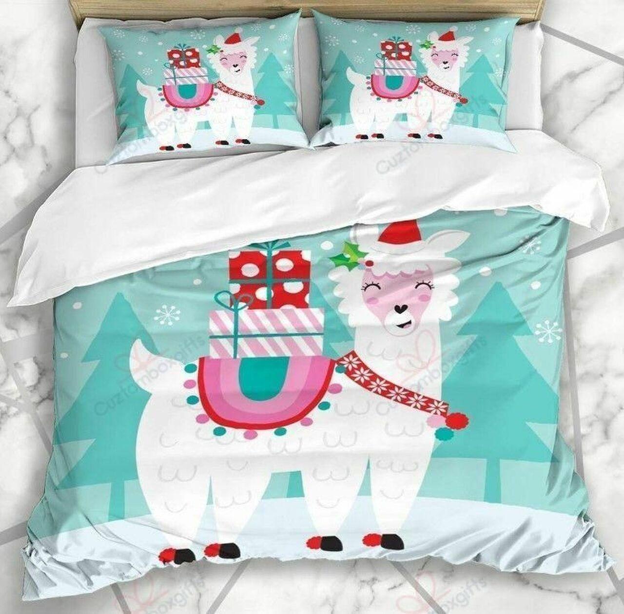 Cute White Llama Christmas 3D Amazing Christmas Bedroom Decor Duvet Cover Bedding Set With Pillowcase Meaningful Gift For Friend Holiday Season Christmas Gift cute white llama christmas 3d bedding set bedroom decor d2232901