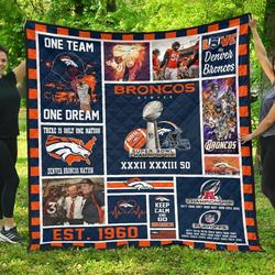Denver Broncos Football Quilt Blanket Fan Gift