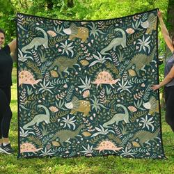 Dinosaurs Tropical Leaves Flower Pattern DHCDHC DT1910 Quilt Blanket