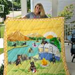 doberman go camping by the river quilt blanket great customized blanket gifts for birthday 0