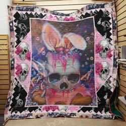 Fancy Skull Wearing Bunny Ears Quilt Blanket Great Customized Gifts For Birthday Christmas Thanksgiving Perfect Gifts For Skull Lover