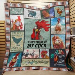 Farmer Chicken Stop Staring At My Cock Quilt Blanket Great Customized Blanket Gifts For Birthday Christmas Thanksgiving