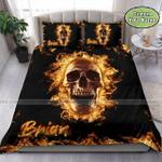 fire golden skull personalized custom name duvet cover bedding set d2121346