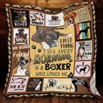 first thing i see every morning is a boxer who loves me quilt blanket great customized blanket 0