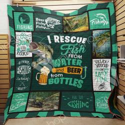 Fishing Beer I Rescure Fish From Water Quilt Blanket Great Customized Gifts For Birthday Christmas Thanksgiving Perfect Gifts For Fishing Lover