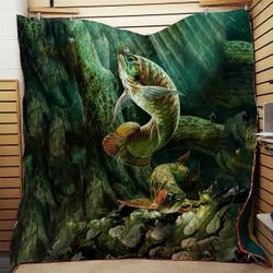 Fishing Quilt Fleece Blanket Bedding W020912