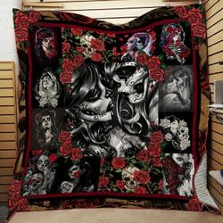 Girl Skull Red Rose Quilt Blanket ABC07113937
