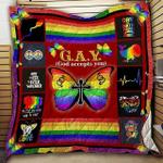 god accepts you with multi colored striped of lgbt flag pattern quilt blanket great customized 0