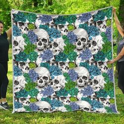 Green Blue Flowers Skull Cl17100298Mdq Quilt Blanket