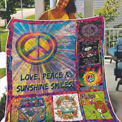 Hippie Peace Symbol Love Peace Sunshine Smiles Hippie Groovy Flowers Cars Hippie Snoopy Quilt
