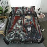immortal lover black sugar skull wedding groom and bride love couple bed sheets spread comforter