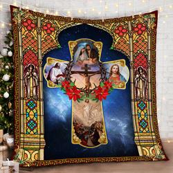 Jesus Christian Cross Christmas Quilt Blanket
