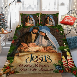 Jesus Is The Reason For The Christmas Season Amazing Christmas Bedroom Decor Duvet Cover Bedding Set With Pillowcase Meaningful Gift For Friend Holiday Season Christmas Gift