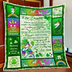 Mom To Daughter Unicorn Saint PatrickS Day Quilt Blanket