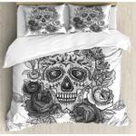 monochrome sugar skull with roses leaves bedding set dhc0201174dd d2241063