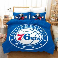 Nba Philadelphia 76Ers Basketball Logo Bedding Set Duvet Cover Basketball Home Decor For Fans