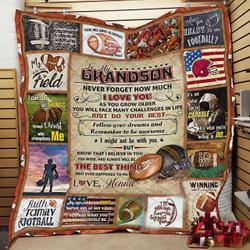 Personalized American Football To My Grandson From Grandma Never Forget How Much I Love You Quilt Blanket Great Customized Gifts For Birthday Christmas Thanksgiving