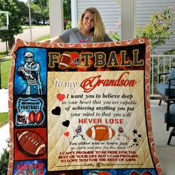 Personalized American Football To My Grandson From Grandma Never Give Up Quilt Blanket Great Customized Gifts For Birthday Christmas Thanksgiving Perfect Gifts For American Football Lover