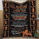 personalized badminton to my son quilt blanket from mom hard work with belief with confidence and 0
