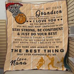 Personalized Basketball Family My Dear Grandson Always Remember How Much I Love You Quilt Blanket  Great Customized Blanket Gifts For Birthday Christmas Thanksgiving