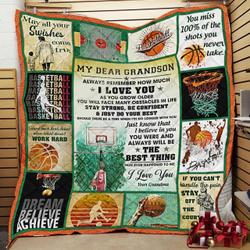 Personalized Basketball To My Dear Grandson Quilt Blanket From Grandma Always Remember How Much I Love You Great Customized Blanket Gifts For Birthday Christmas Thanksgiving