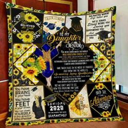 Personalized Graduation To My Daughter From Parents And So The Adventure Begins Quilt Blanket Great Customized Gifts For Birthday Christmas Thanksgiving Perfect Gifts For Sunflower Lover