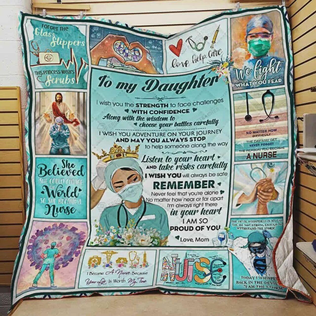 Personalized Nurse To My Daughter Quilt Blanket From Mom I Am So Proud Of You Great Customized Blanket Gifts For Birthday Christmas Thanksgiving personalized nurse to my daughter quilt blanket from mom i am so proud of you great customized 0