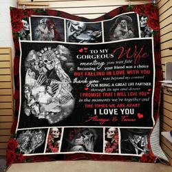 Personalized Skull To My Wife From Husband I Love You Always And Forever Quilt Blanket Great Customized Gifts For Birthday Christmas Thanksgiving Wedding ValentineS Day