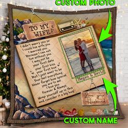 Personalized To My Wife, Beach Life Custom Image Quilt Blanket